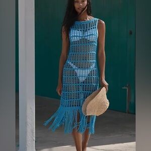 Anthropologie Celandine Crochet Fringe Midi Dress